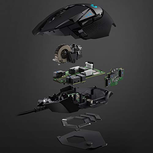 Logitech G502 HERO Ratón Gaming con Cable Alto Rendimiento, Captor HERO 25K, 25,600 DPI, RGB, Peso Personalizable, 11 Botones Programables, Memoria Integrada, PC/Mac - Negro