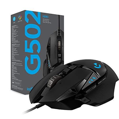 Logitech G502 HERO Ratón Gaming con Cable Alto Rendimiento, Captor HERO 25K, 25,600 DPI, RGB, Peso Personalizable, 11 Botones Programables, Memoria Integrada, PC/Mac - Negro