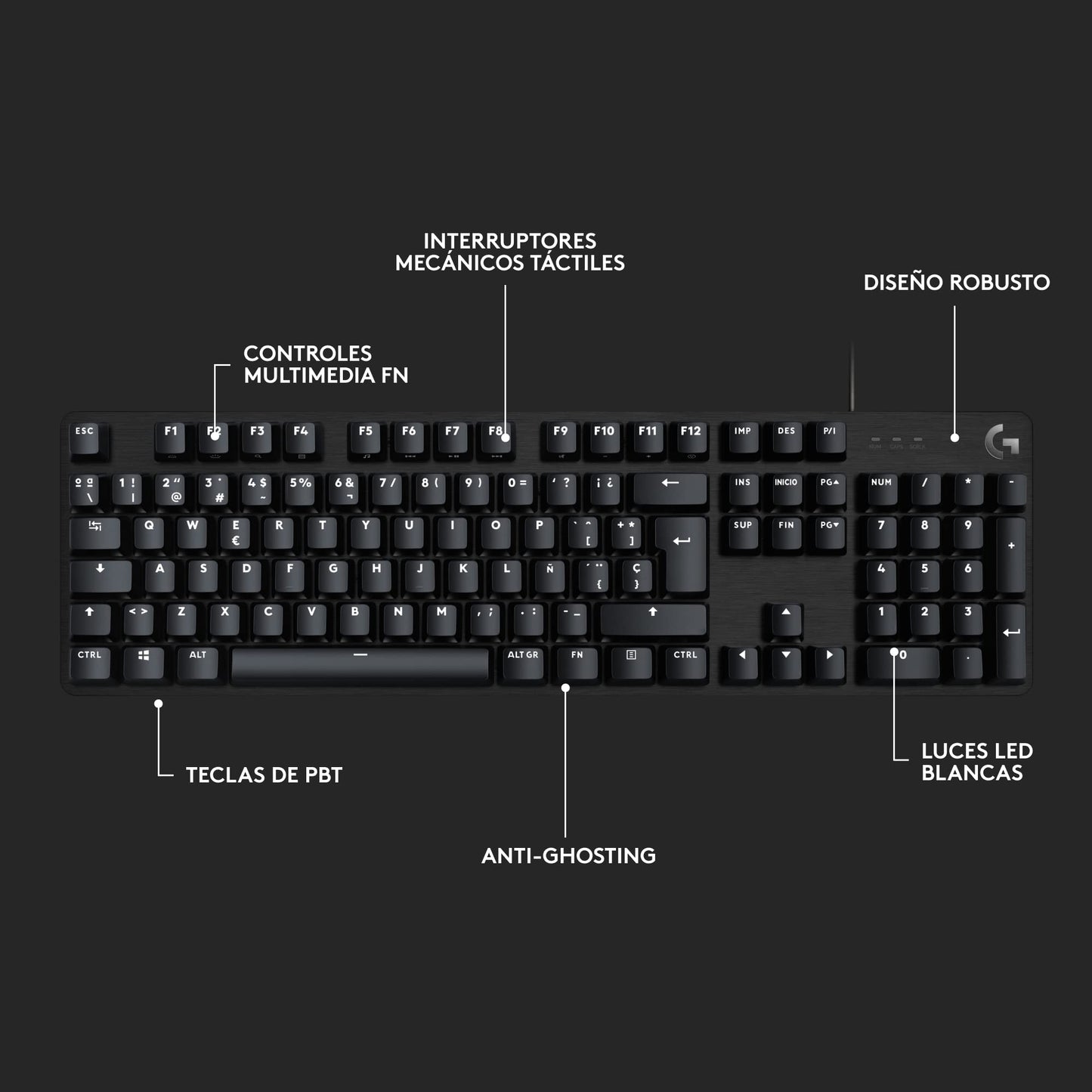 Logitech G413 SE Full-Size Teclado Mecánico para Gaming - Retroiluminado con Interruptores Mecánicos Táctiles, Anti-Ghosting, Compatible con Windows, macOS, Disposición QWERTY Español - Negro