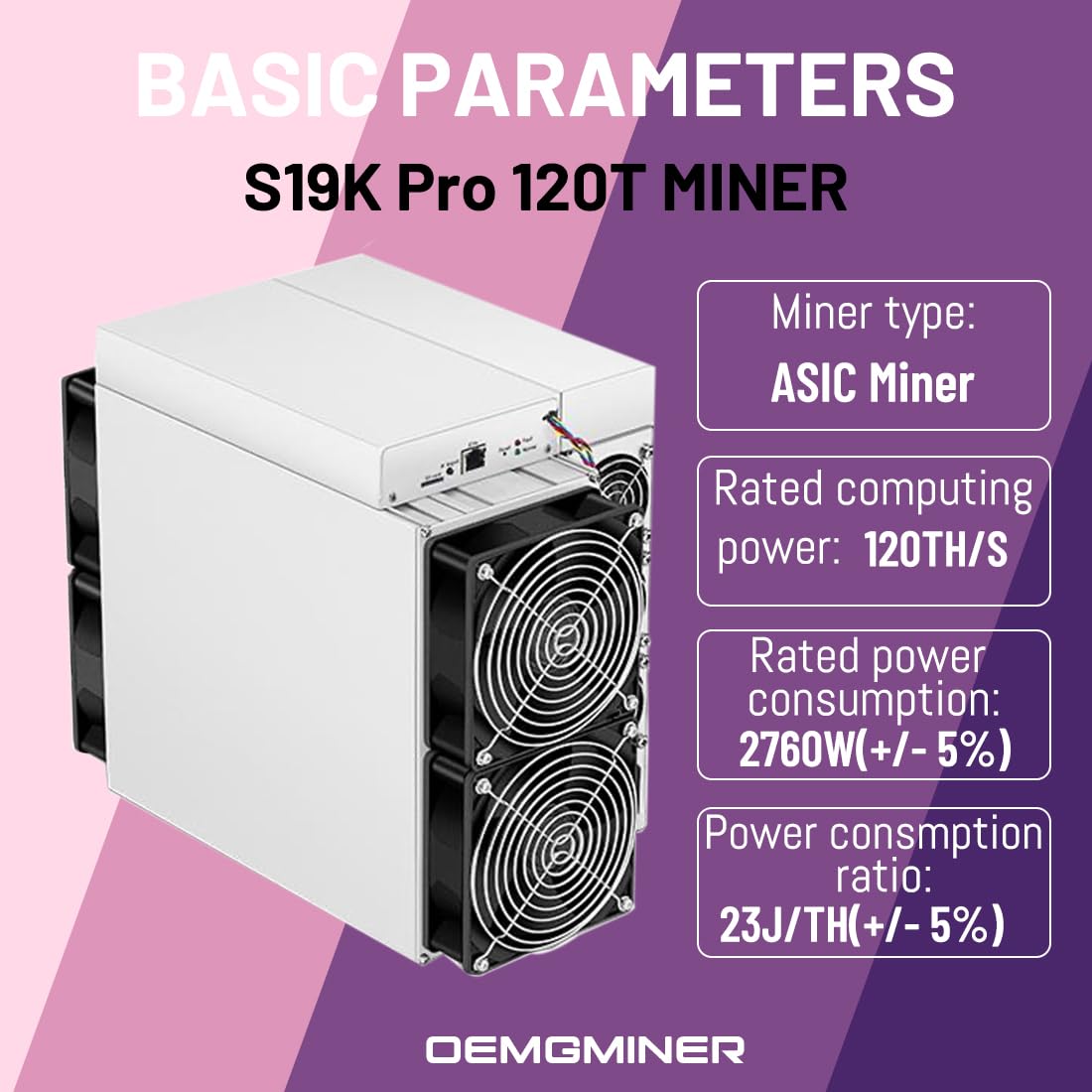 OEMGMINER Antminer S19k Pro 120T 2760W ASIC Bitcoin Miner - Alta eficiencia, incluye fuente de alimentación, en stock (S19k Pro 120T)