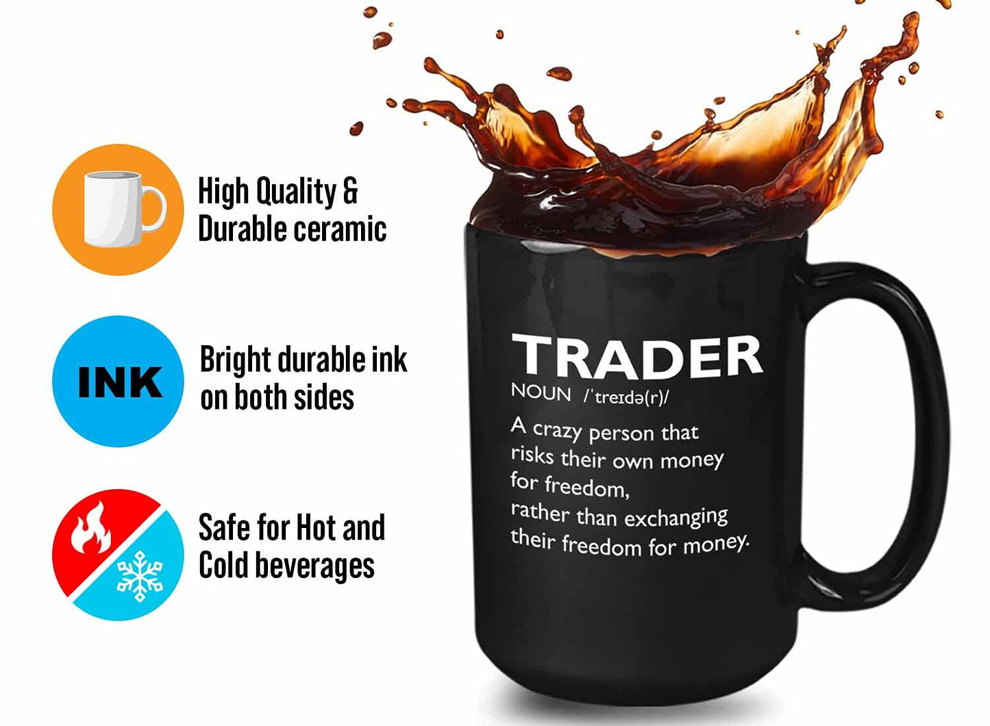 Taza de café del mercado de valores – Trader Definition Crazy Personson – Day Trader Brokers Asesor financiero Investor Office Saving Bitcoin Investing Trading Planner 15 oz Negro