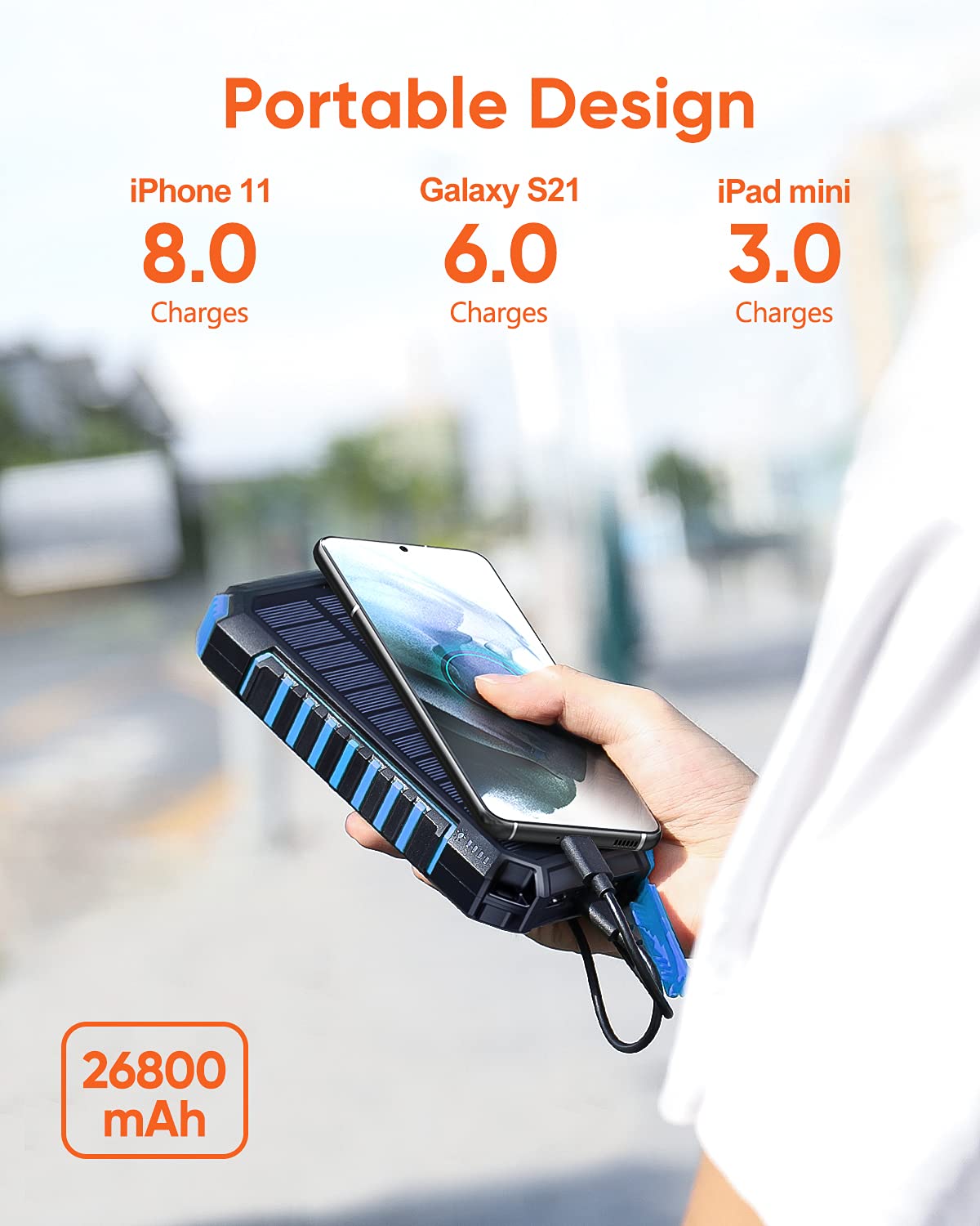 Hiluckey Cargador Solar 26800mAh Power Bank Portátil Batería Externa Inalámbrico con USB C Carga Rápida, 4 Salidas para Smartphones, Tablets