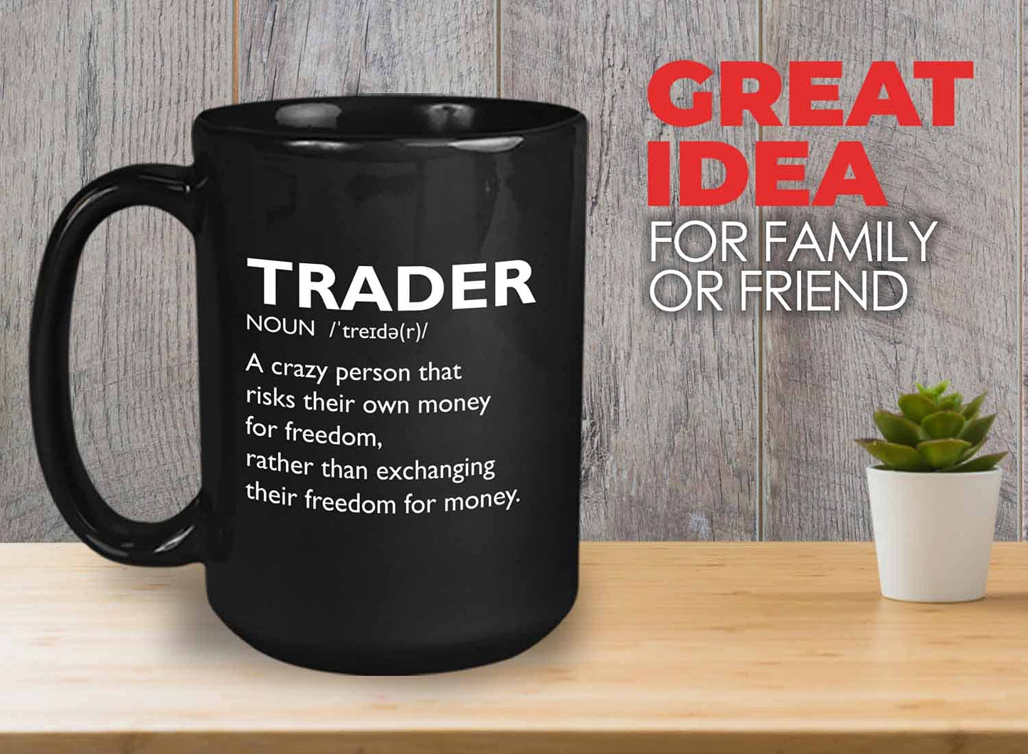 Taza de café del mercado de valores – Trader Definition Crazy Personson – Day Trader Brokers Asesor financiero Investor Office Saving Bitcoin Investing Trading Planner 15 oz Negro