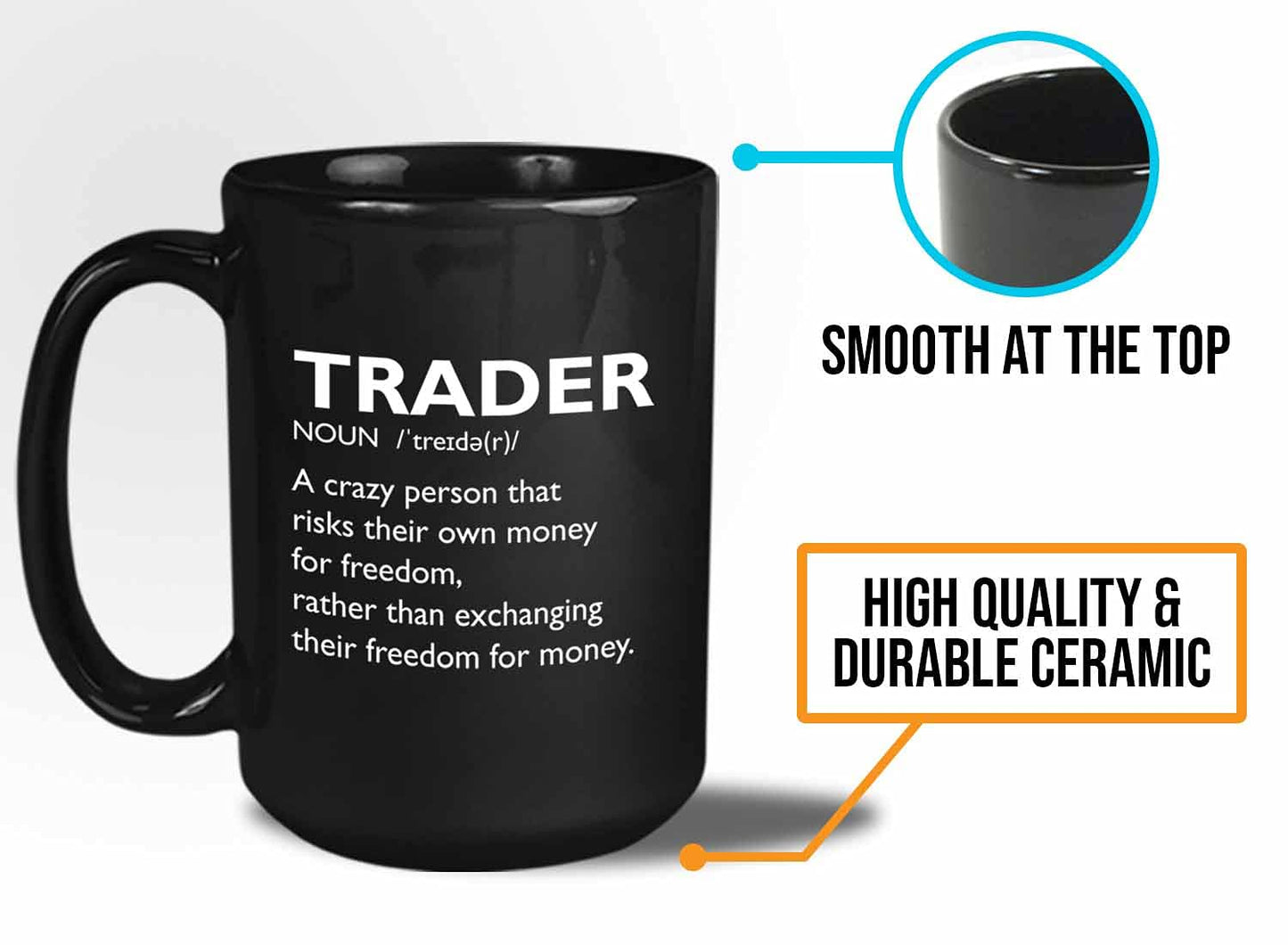 Taza de café del mercado de valores – Trader Definition Crazy Personson – Day Trader Brokers Asesor financiero Investor Office Saving Bitcoin Investing Trading Planner 15 oz Negro