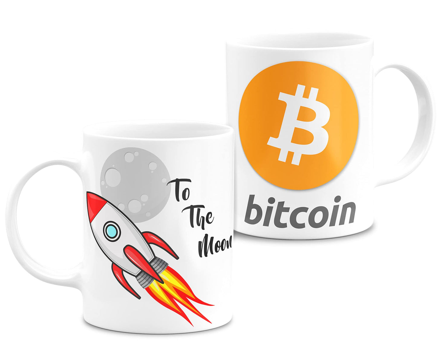 Taza Criptomonedas Bitcoin To The Moon Taza Desayuno, Taza de Café Cerámica Blanca Capacidad 330ml, Regalos Originales (Bitcoin)