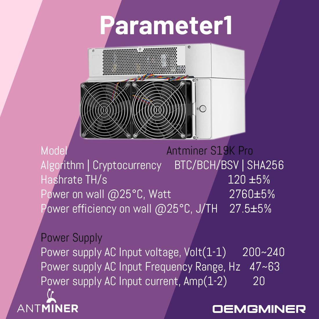 OEMGMINER Antminer S19k Pro 120T 2760W ASIC Bitcoin Miner - Alta eficiencia, incluye fuente de alimentación, en stock (S19k Pro 120T)