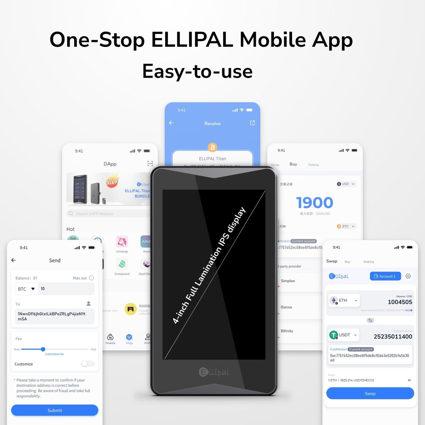 ELLIPAL Titan 2.0 Crypto Cold Wallet, Hardware Wallet, 100% Offline, Air-Gapped - The Safest Crypto Wallet for Over 10,000 Coins & Tokens & NFTs, Gray, Normal