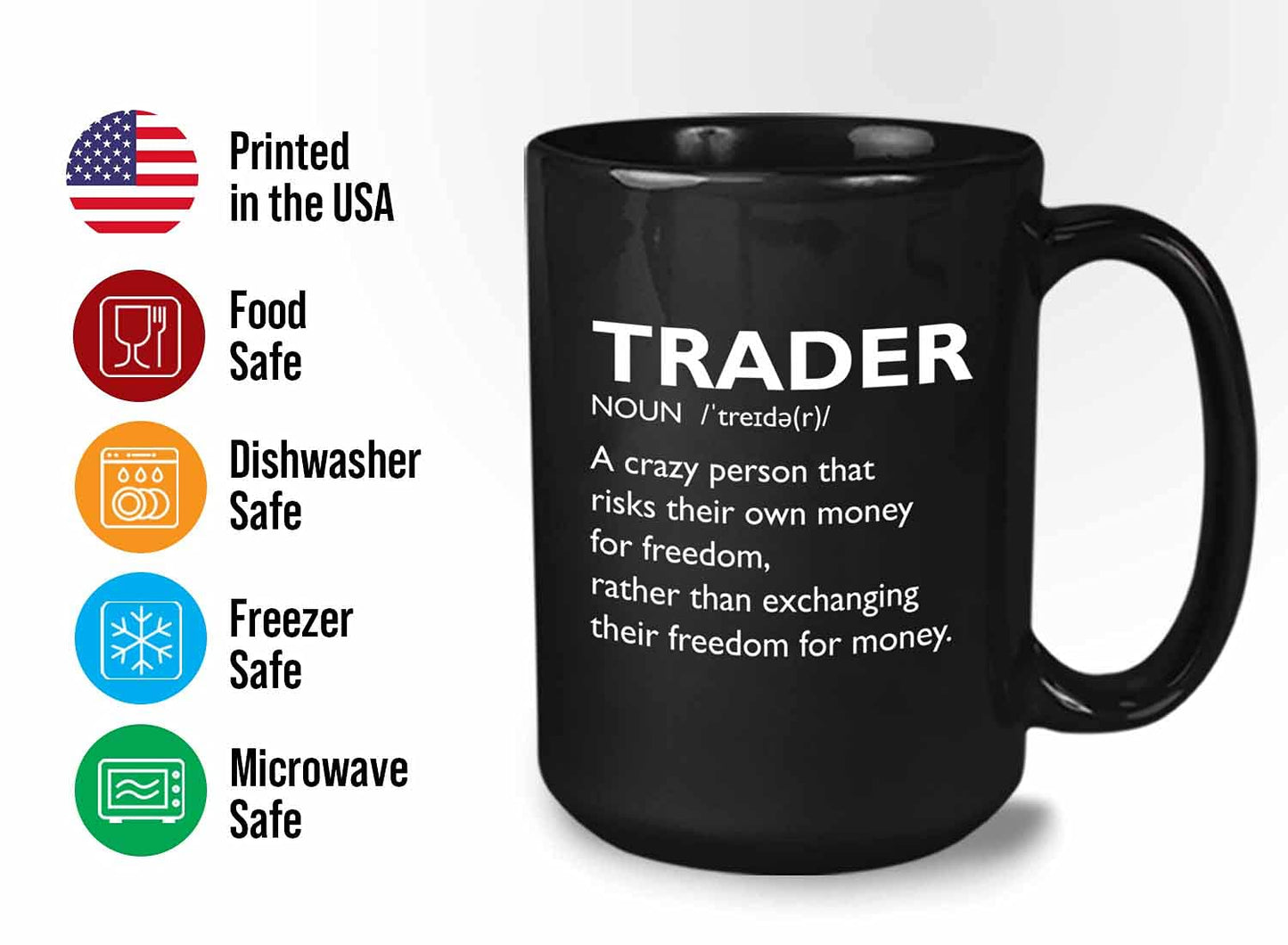 Taza de café del mercado de valores – Trader Definition Crazy Personson – Day Trader Brokers Asesor financiero Investor Office Saving Bitcoin Investing Trading Planner 15 oz Negro