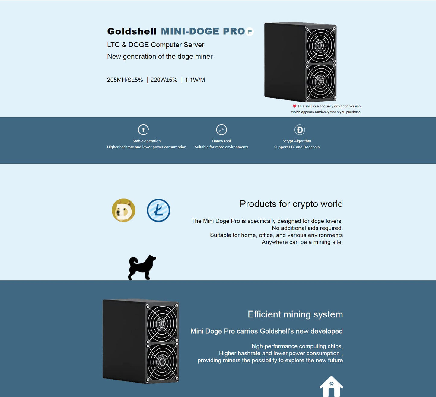 Goldshell KD Box Pro Kadena Miner 2.6TH/s 230W with 110V-240V PSU with Cord Ready to Ship