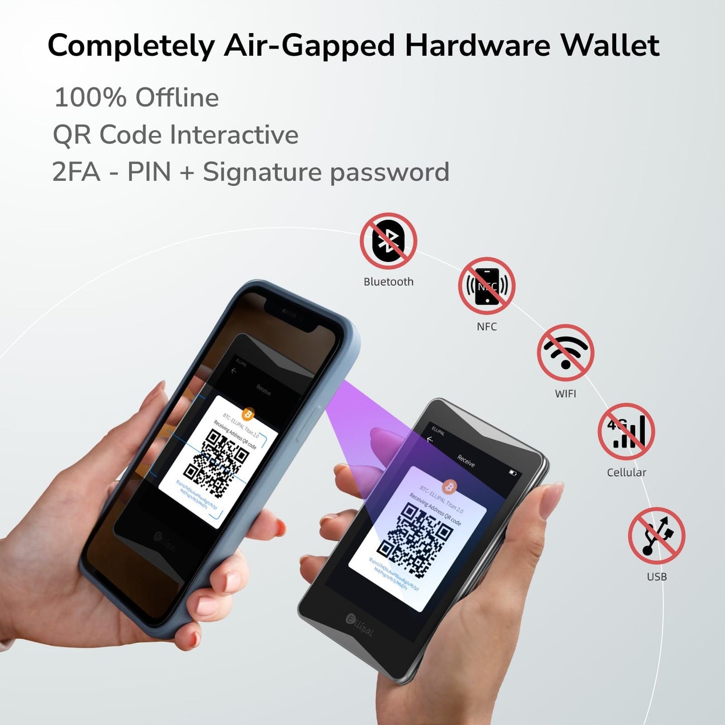 ELLIPAL Titan 2.0 Crypto Cold Wallet, Hardware Wallet, 100% Offline, Air-Gapped - The Safest Crypto Wallet for Over 10,000 Coins & Tokens & NFTs, Gray, Normal