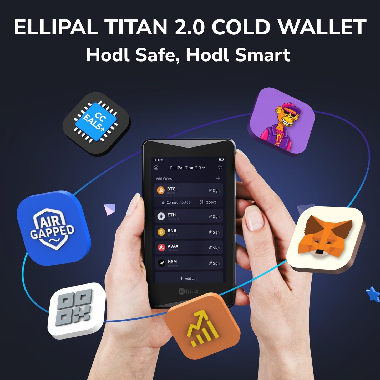 ELLIPAL Titan 2.0 Crypto Cold Wallet, Hardware Wallet, 100% Offline, Air-Gapped - The Safest Crypto Wallet for Over 10,000 Coins & Tokens & NFTs, Gray, Normal
