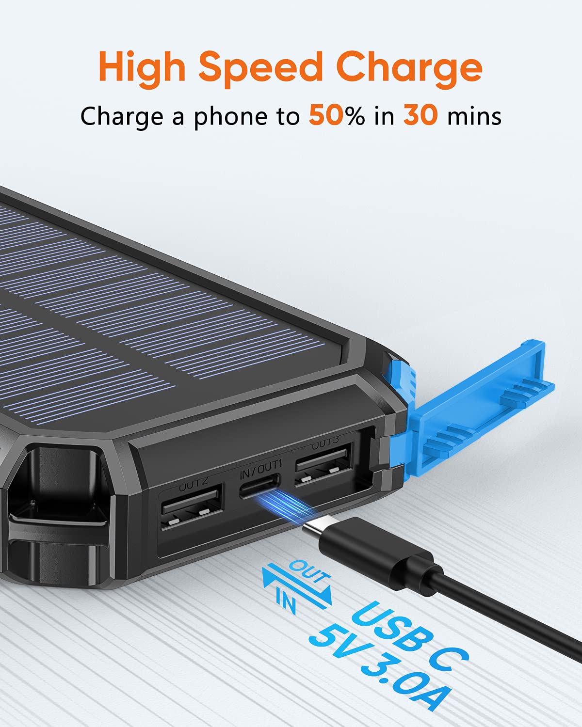 Hiluckey Cargador Solar 26800mAh Power Bank Portátil Batería Externa Inalámbrico con USB C Carga Rápida, 4 Salidas para Smartphones, Tablets