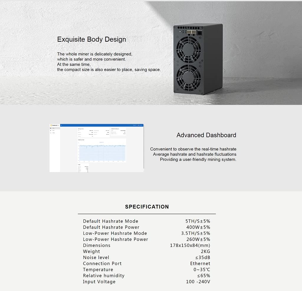 Goldshell KD Box II KDA Kadena Miner Dual Modes 5T/400W or 3.5T/260W with 750W PSU Ready to Ship