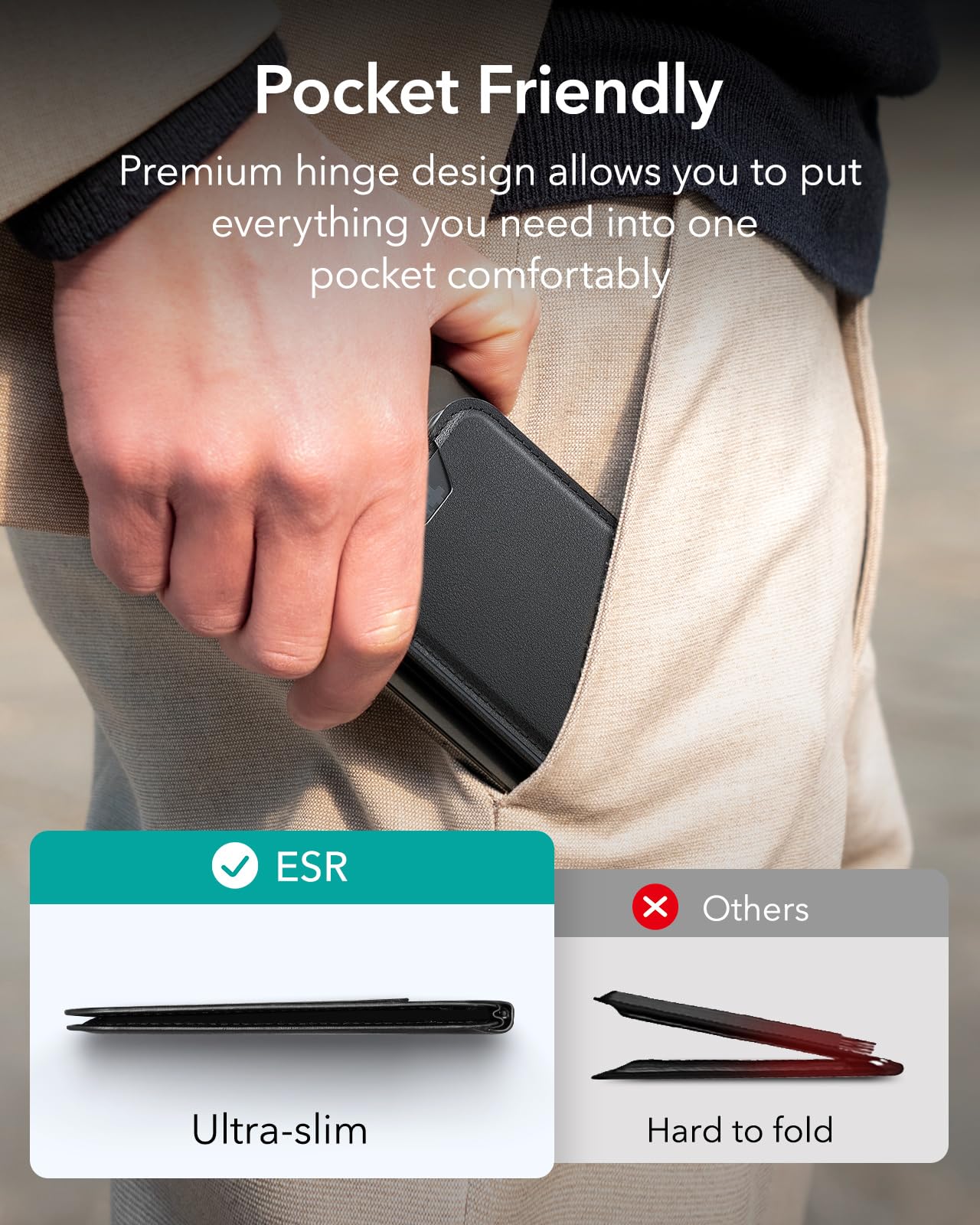 ESR Cartera MagSafe(HaloLock), Compatible Magsafe Wallet, Soporte Ajustable, 3 Tarjetas, Cuero Vegano, para iPhone Series 16/15/14/13/12, NO para 13/12 Mini, Negro