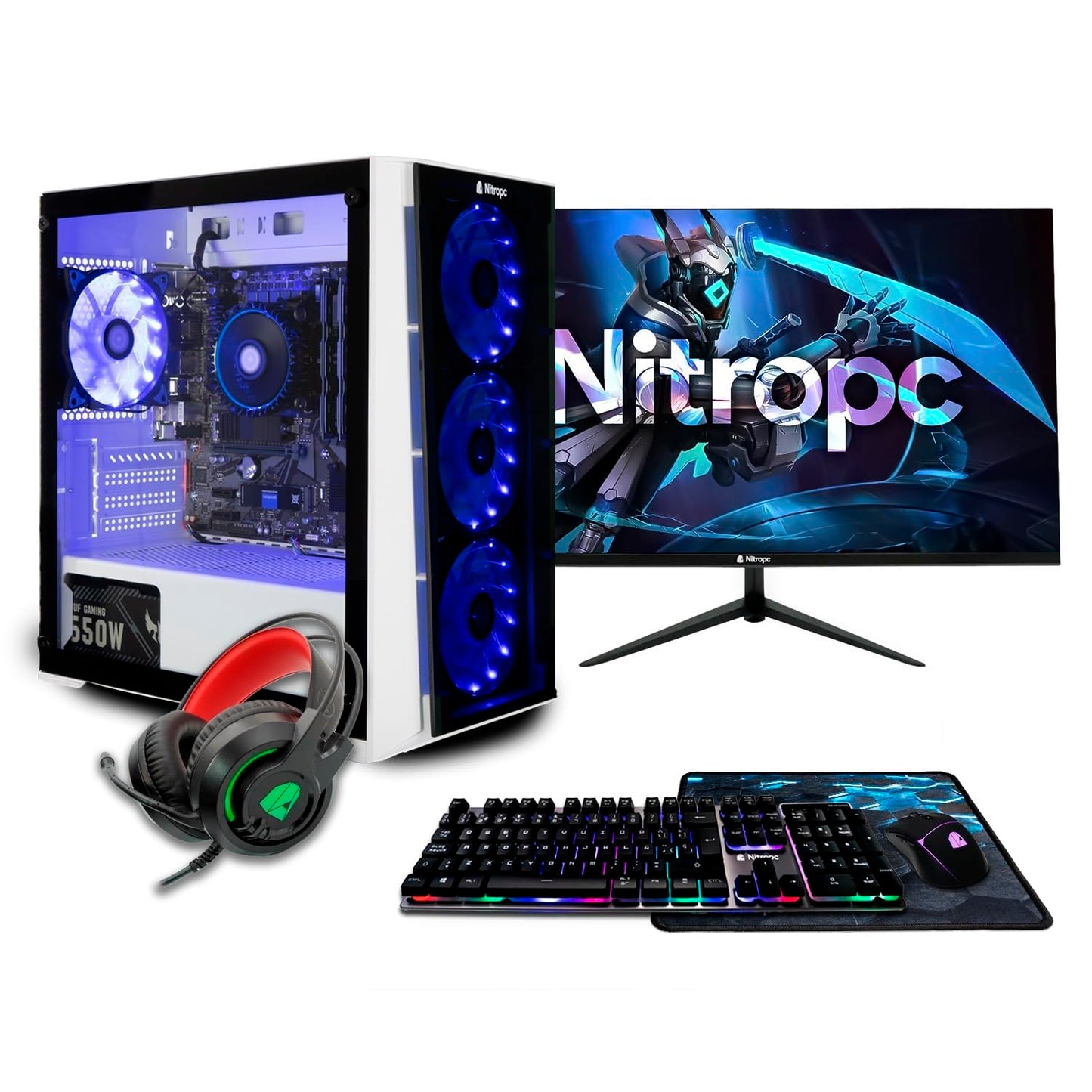 NitroPC - Pack Bronze | PC Gaming Completo (AMD Ryzen 5 4650G 6/12 4.2GHz, RX Vega 7, RAM 16GB, M.2 1TB, Windows 11 | WiFi, Monitor 24", Teclado, ratón, Auriculares) Ordenador sobremesa
