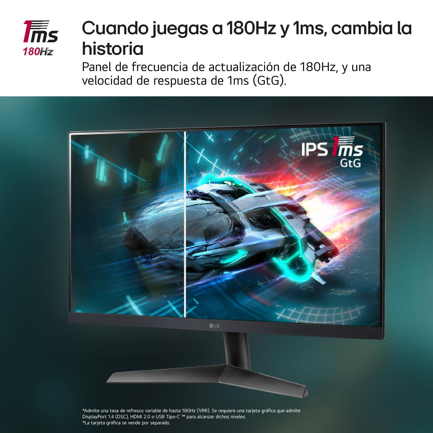 LG 24GS60F B - Monitor Ultragear, 24 Pulgadas, FHD 1080p, 16:9; Panel IPS, 1920x1080, Clasificación E, 180 Hz, 1ms, Negro