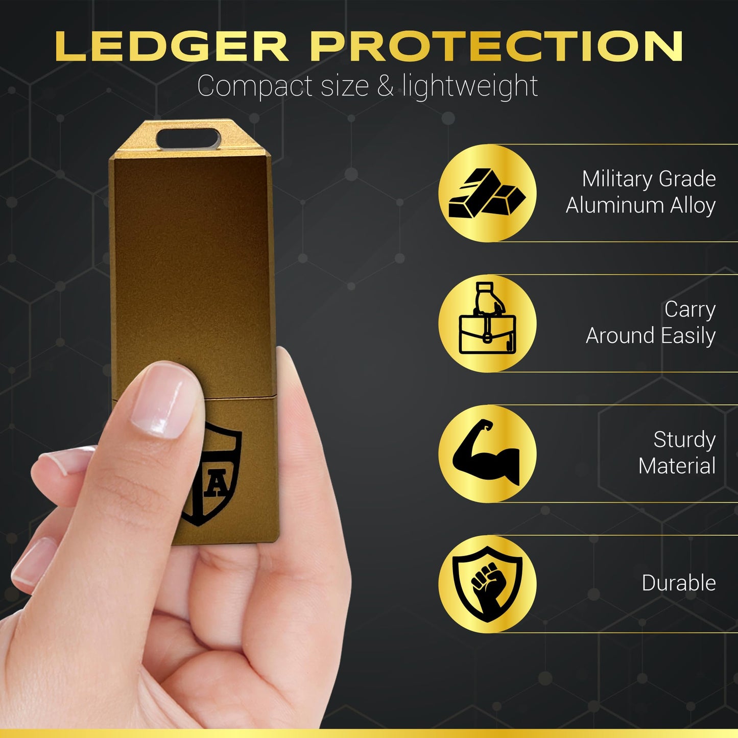 BitArmor Yubikey - Funda protectora para Ledger Nano X, S, S Plus, resistente al agua, al fuego y a los golpes, para almacenamiento en frío, para Bitcoin, Ethereum, XRP, unidad USB, Yubikey (dorado)