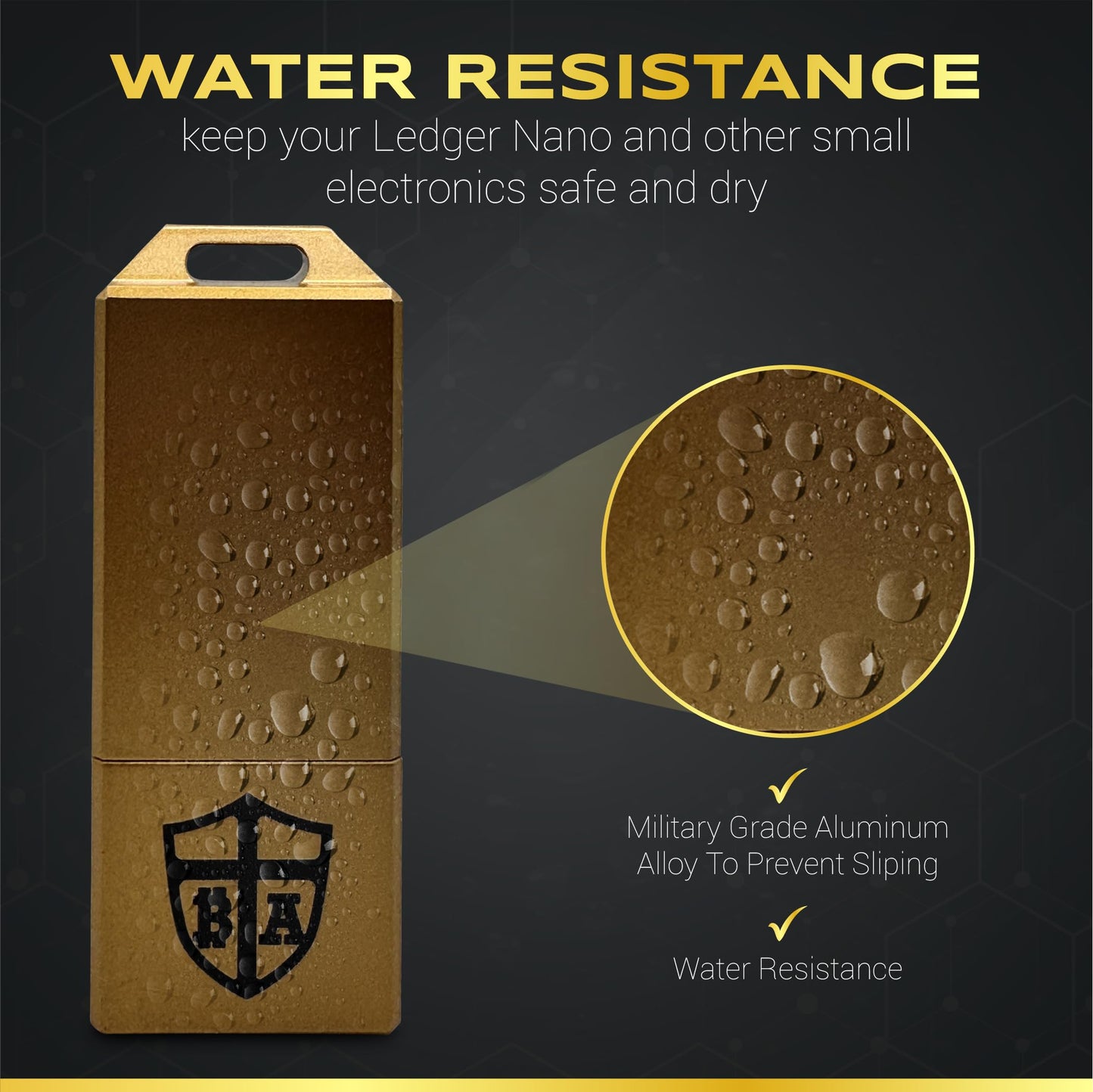 BitArmor Yubikey - Funda protectora para Ledger Nano X, S, S Plus, resistente al agua, al fuego y a los golpes, para almacenamiento en frío, para Bitcoin, Ethereum, XRP, unidad USB, Yubikey (dorado)