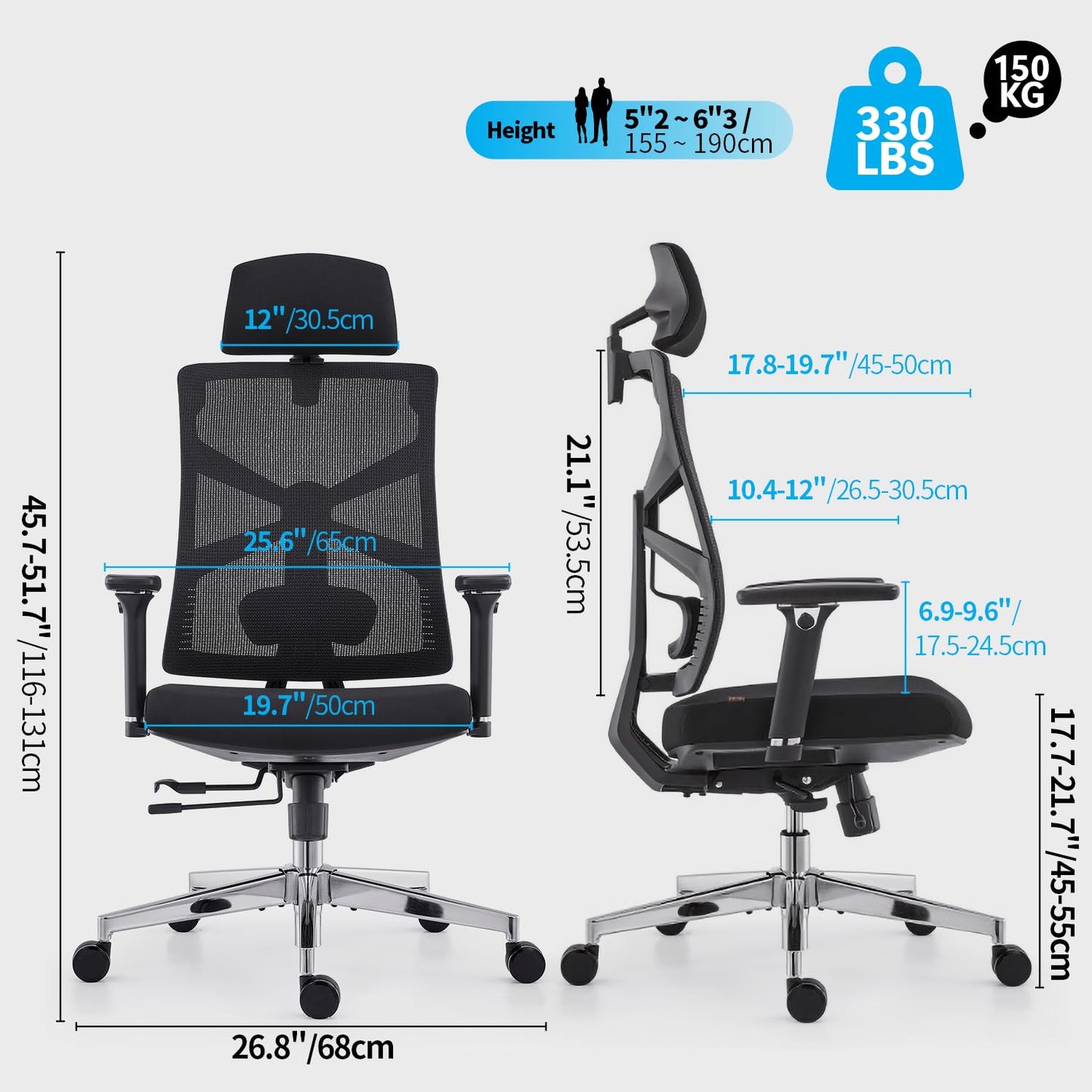 HOLLUDLE Silla de Oficina Ergonómica con Respaldo Adaptativo, Silla de Escritorio de Alto Respaldo con Reposabrazos 4D, Profundidad de Asiento Ajustable, Soporte Lumbar y Reposacabezas 2D, Negro