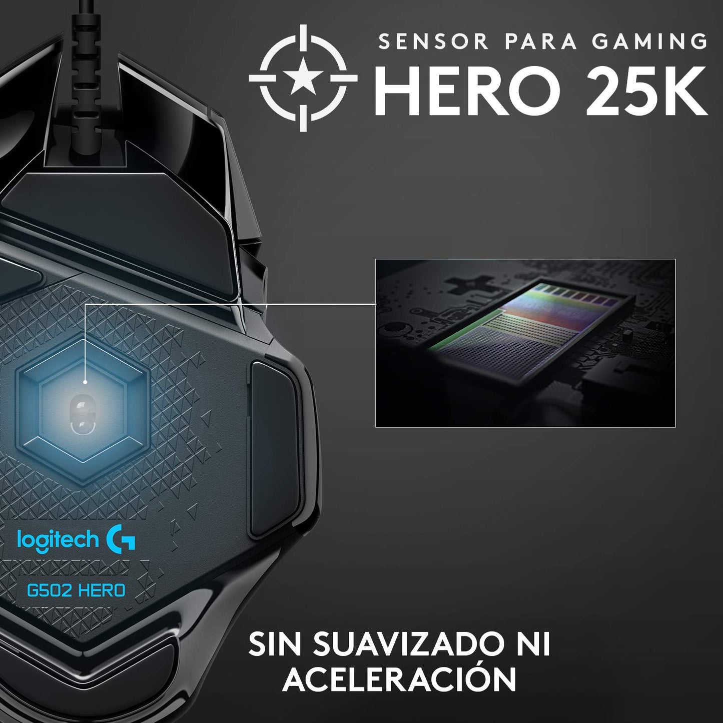 Logitech G502 HERO Ratón Gaming con Cable Alto Rendimiento, Captor HERO 25K, 25,600 DPI, RGB, Peso Personalizable, 11 Botones Programables, Memoria Integrada, PC/Mac - Negro