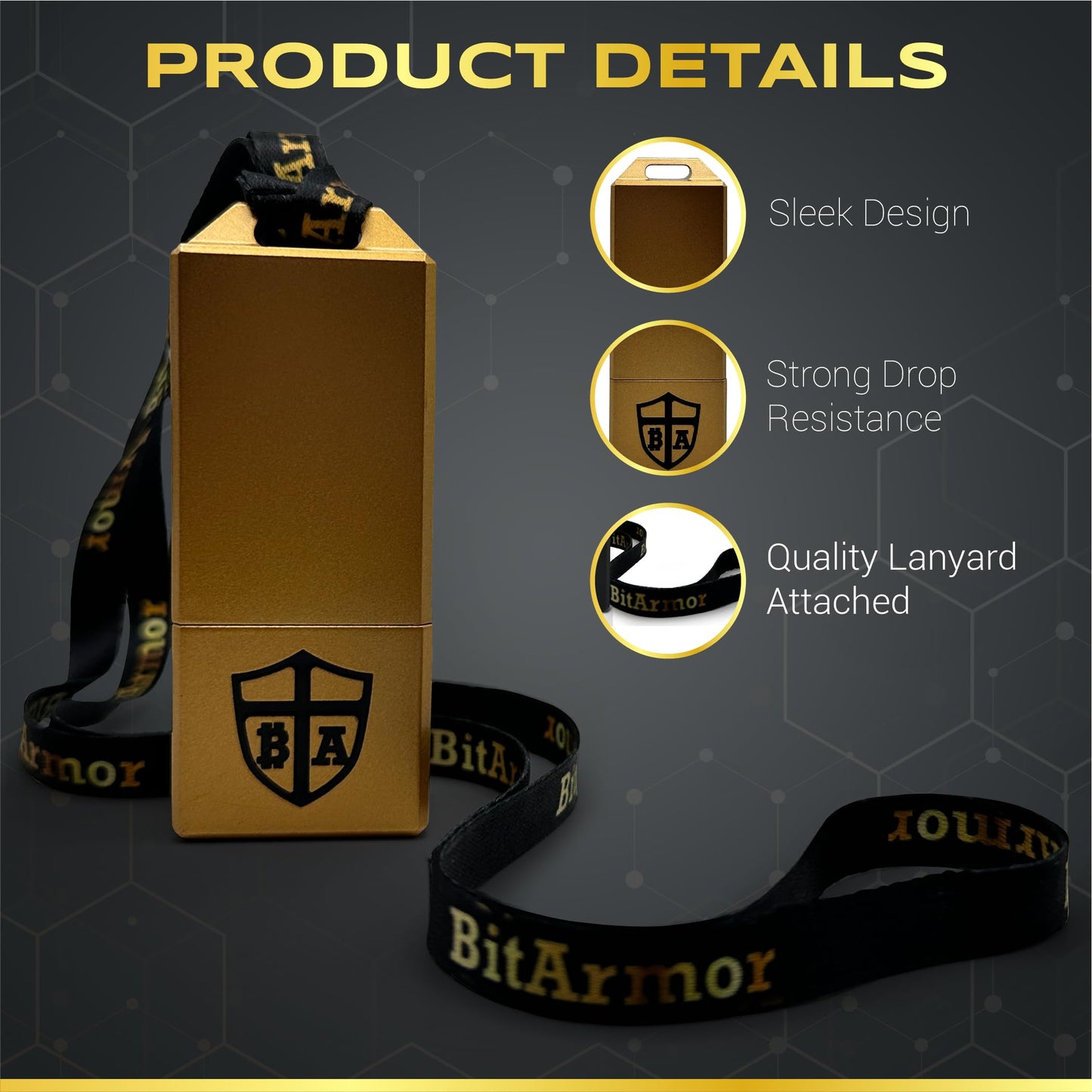 BitArmor Yubikey - Funda protectora para Ledger Nano X, S, S Plus, resistente al agua, al fuego y a los golpes, para almacenamiento en frío, para Bitcoin, Ethereum, XRP, unidad USB, Yubikey (dorado)