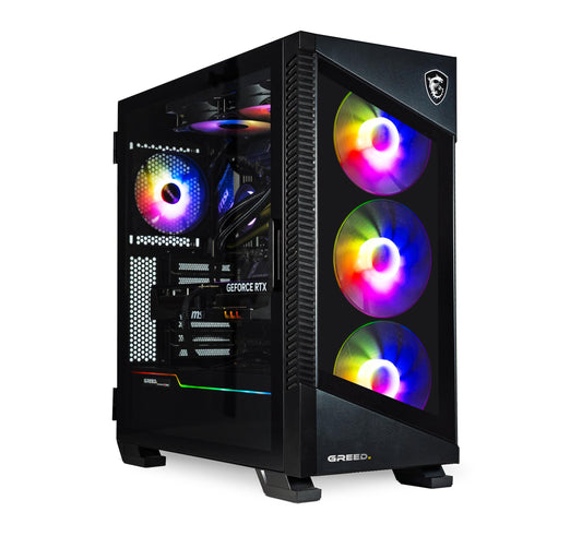 Greed® MK5 - Gaming PC - AMD Ryzen 5 9600X + Nvidia Geforce RTX 5070 12GB - Computadora RGB rápida + Raytracing & 4K - 5,4 GHz - 32 GB RAM DDR5-1TB SSD - WLAN + Win11 Pro