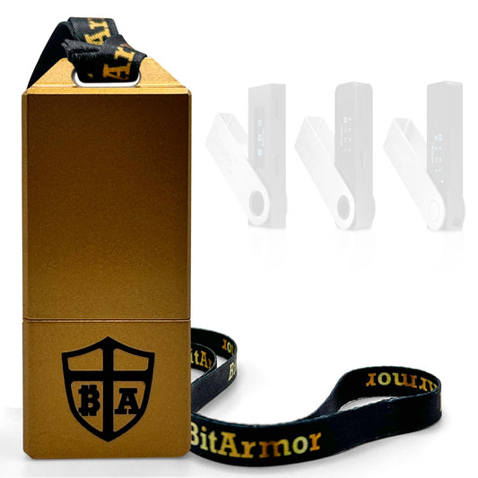 BitArmor Yubikey - Funda protectora para Ledger Nano X, S, S Plus, resistente al agua, al fuego y a los golpes, para almacenamiento en frío, para Bitcoin, Ethereum, XRP, unidad USB, Yubikey (dorado)