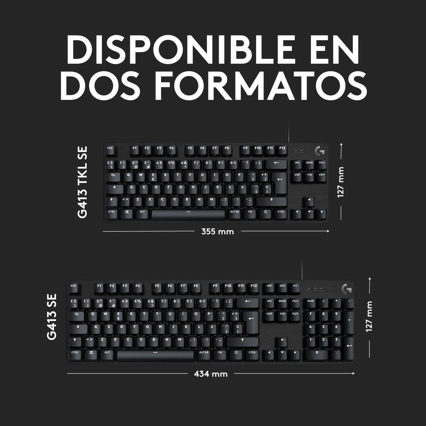 Logitech G413 SE Full-Size Teclado Mecánico para Gaming - Retroiluminado con Interruptores Mecánicos Táctiles, Anti-Ghosting, Compatible con Windows, macOS, Disposición QWERTY Español - Negro
