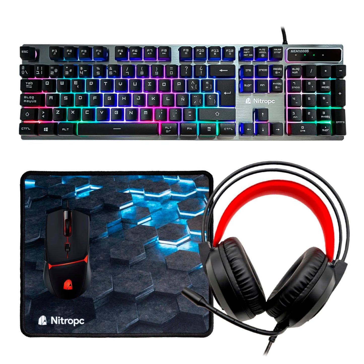 NitroPC - Pack Bronze | PC Gaming Completo (AMD Ryzen 5 4650G 6/12 4.2GHz, RX Vega 7, RAM 16GB, M.2 1TB, Windows 11 | WiFi, Monitor 24", Teclado, ratón, Auriculares) Ordenador sobremesa
