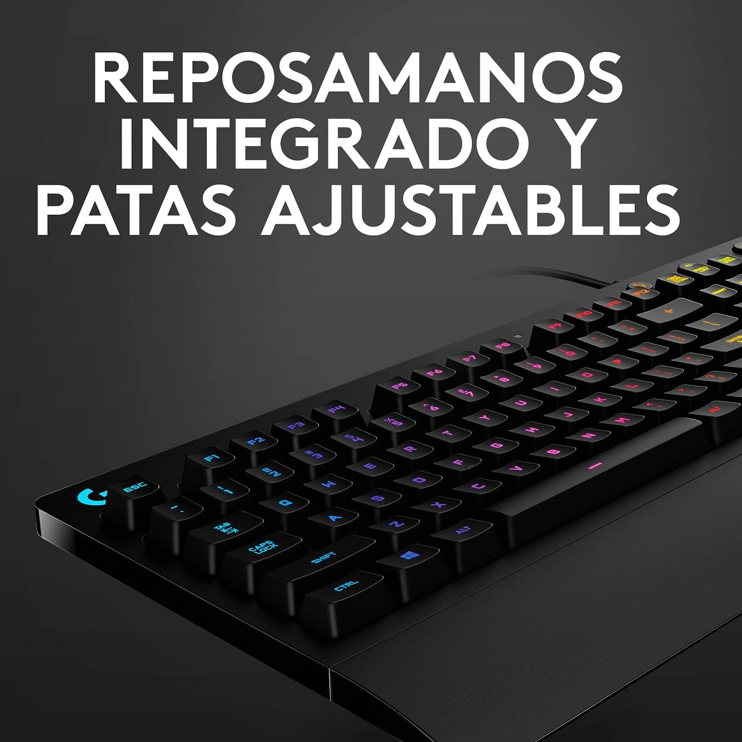Logitech G213 Prodigy Teclado Gaming con Reposamuñecas, RGB LIGHTSYNC, Teclas Retroiluminadas y Personalizables, Resistente a Salpicaduras, Controles Multimedia Dedicados, Disposición QWERTY ES